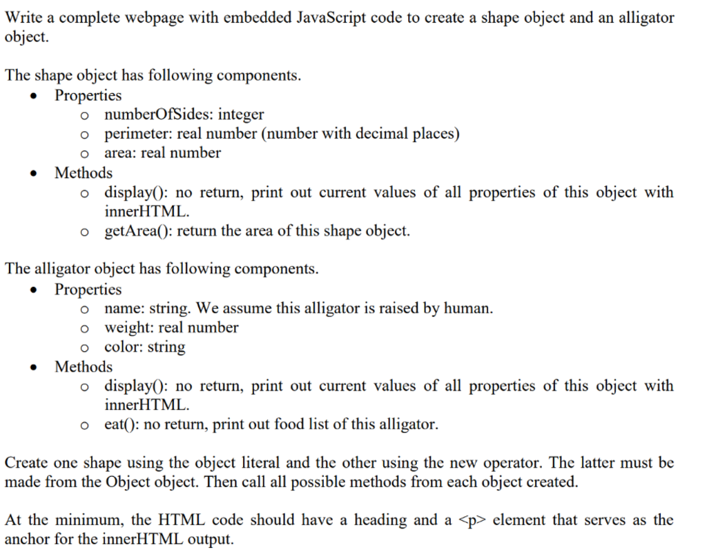  Write a complete webpage with embedded JavaScript code to create a