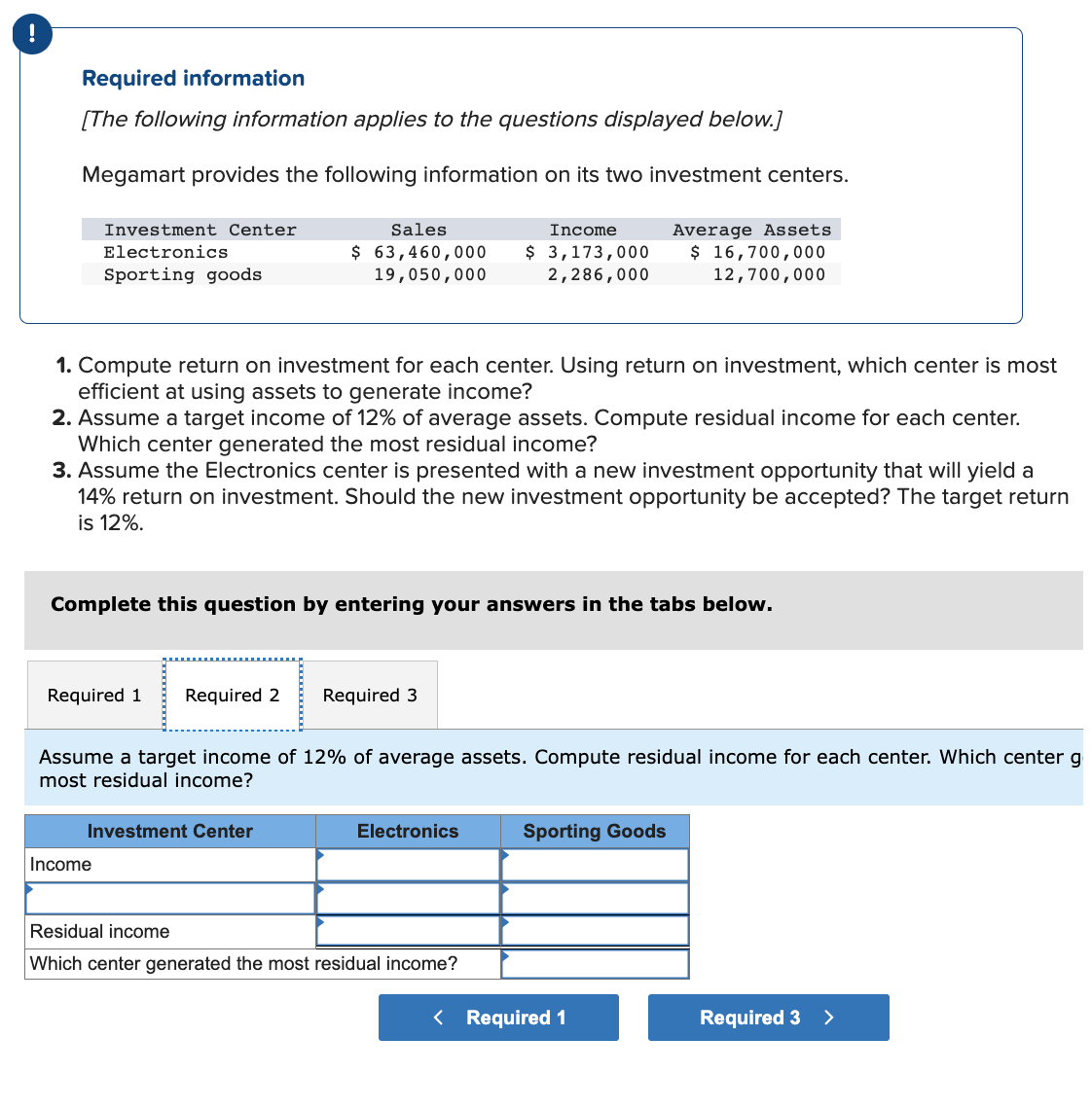 applies to the questions displayed below.] Megamart provides the following information on