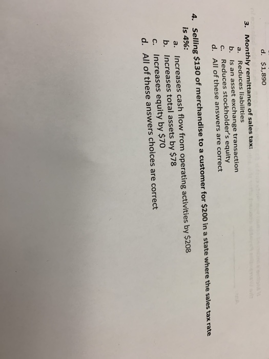 please answer those two multiple questions quick d. $1,890 3. Monthly remittance