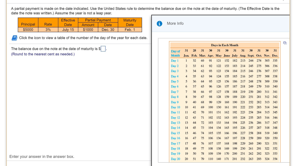  A partial payment is made on the date indicated. Use the