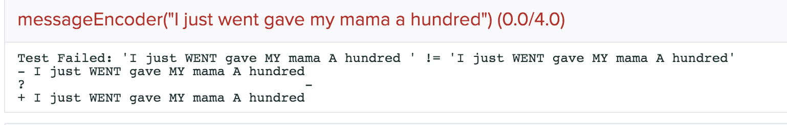 Parameters: message ( string ) Returns: encoded_message ( string ) Description: Write
