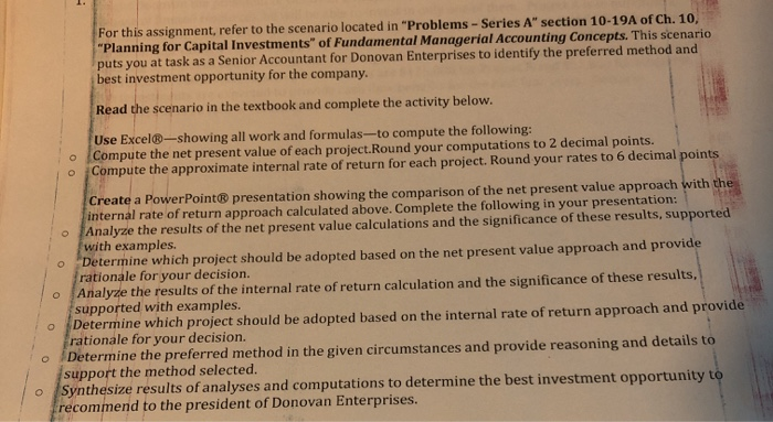  For this assignment, refer to the scenario located in "Problems -