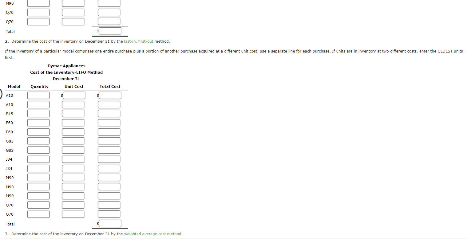 the inventory on December 31 by the first-in, first-out method. PURCHASED MOST
