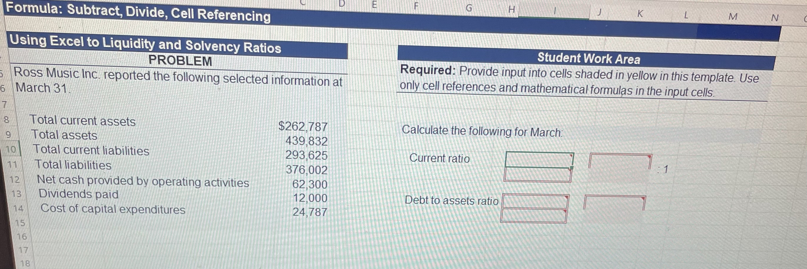 Using excel formulas. please help Formula: Subtract, Divide, Cell Referencing Using Excel