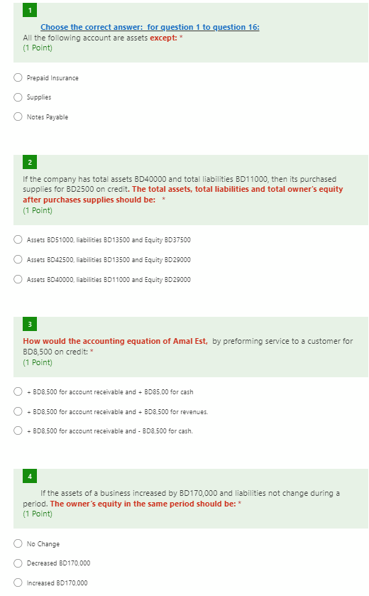  1 Choose the correct answer: for question 1 to question 16: