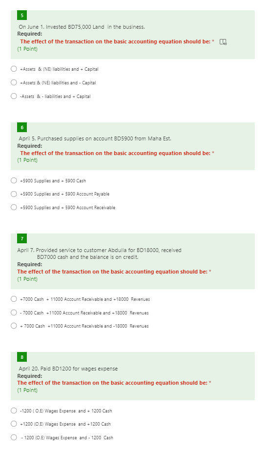 All the following account are assets except: * (1 Point) Prepaid Insurance