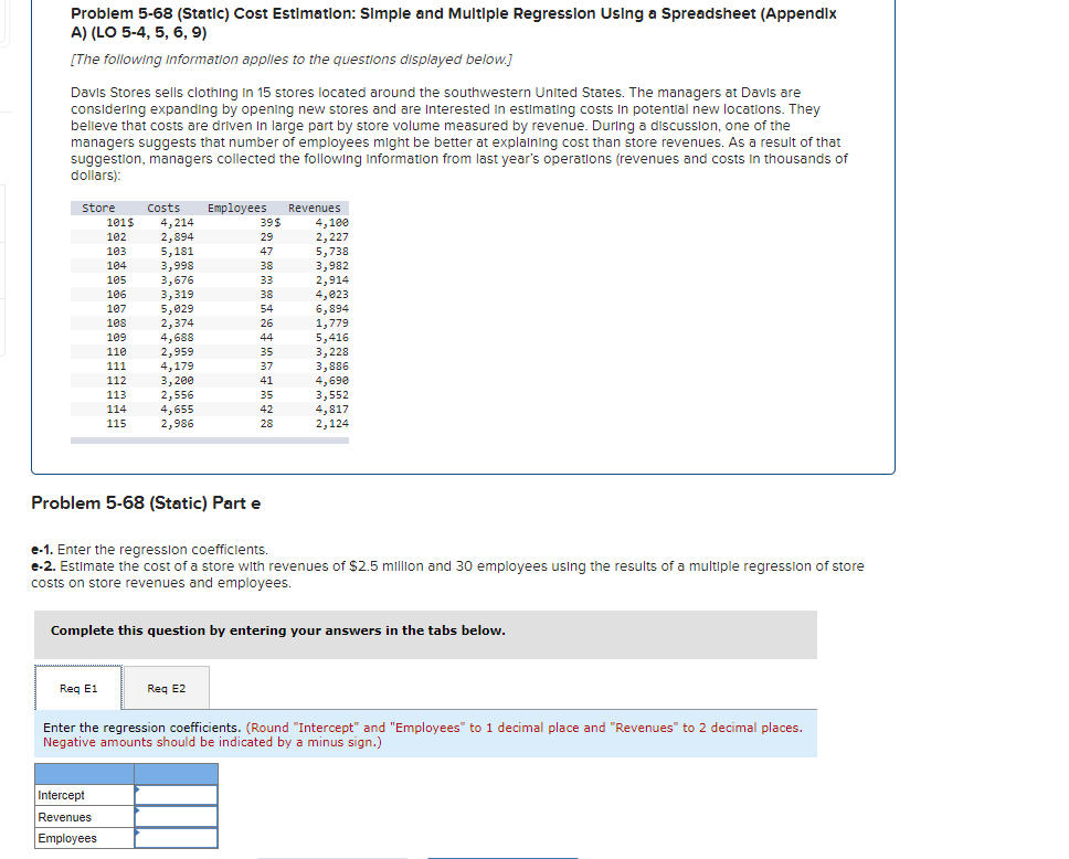 PLEASE HELP WITH BOTH REQUIRMENTS E1 AND E2. THANK YOU! Problem