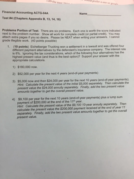  There are six problems. Each one is worth the score indicated