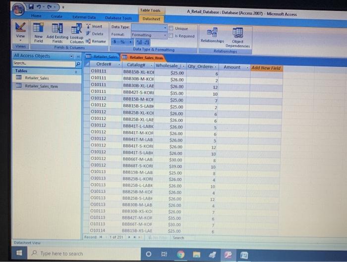 field as currency.) (Points: 1) 2. Find order #010102. How many records