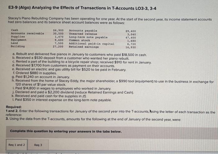 can you help me out? apprecite your help! E3-9 (Algo) Analyzing the