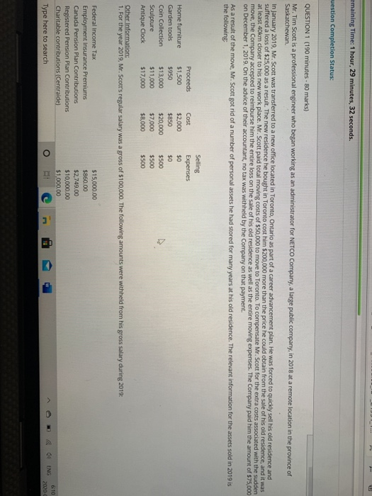  emaining Time: 1 hour, 29 minutes, 32 seconds. uestion Completion Status: