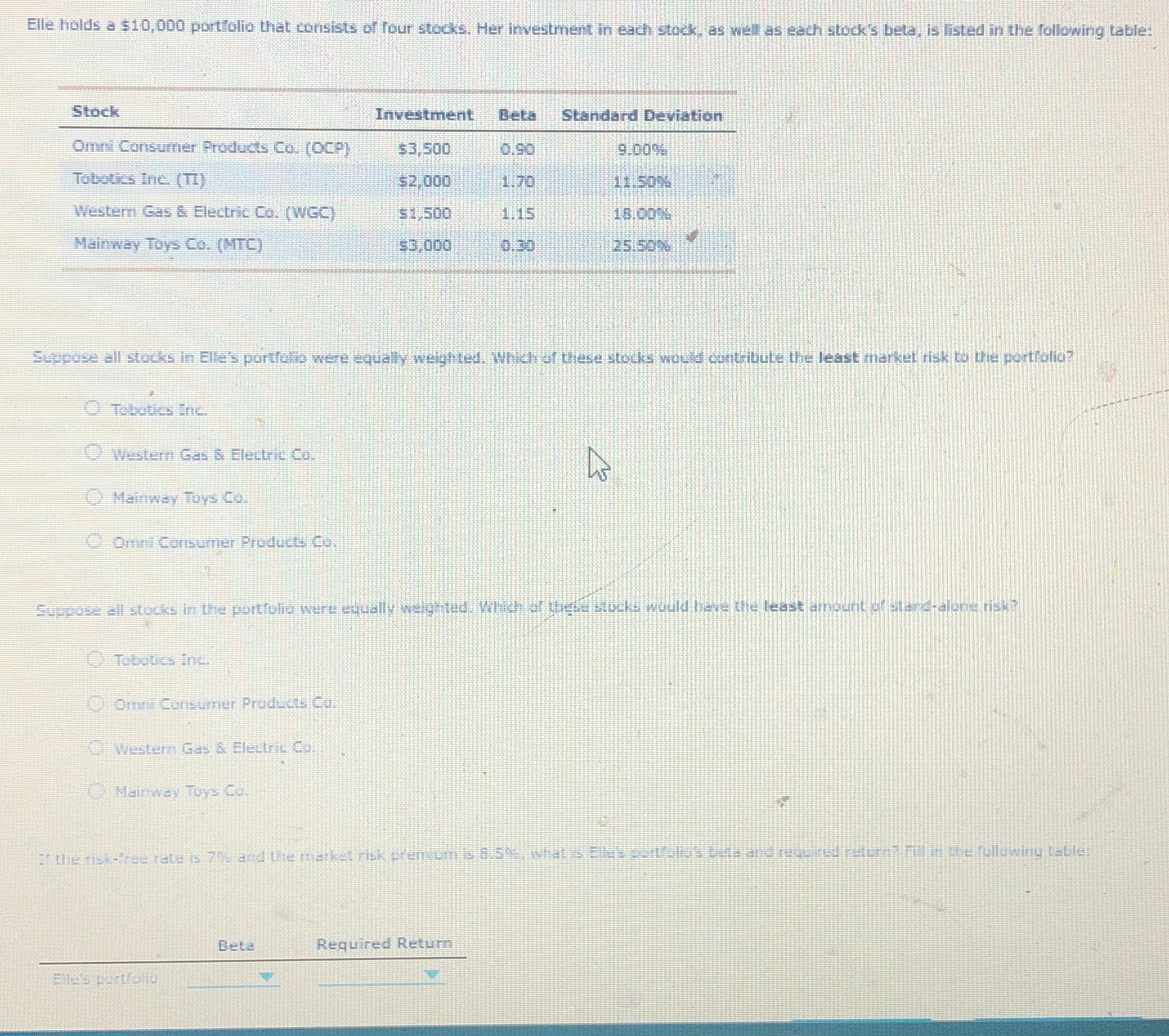  Elle holds a $10,000 portblio that consists of four stock. Her