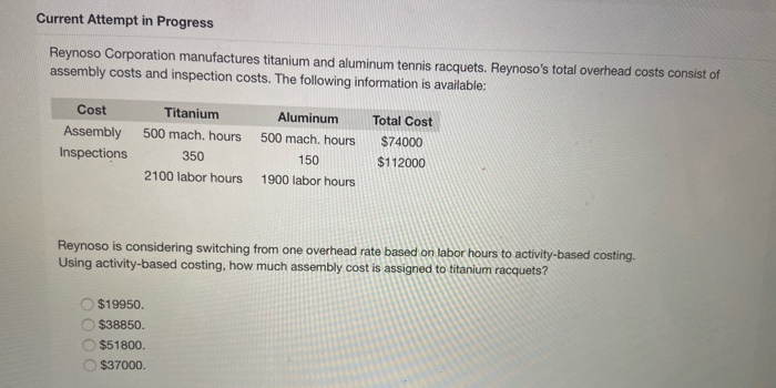 how much assembly cost is assigned to titanium racquets? Current Attempt in