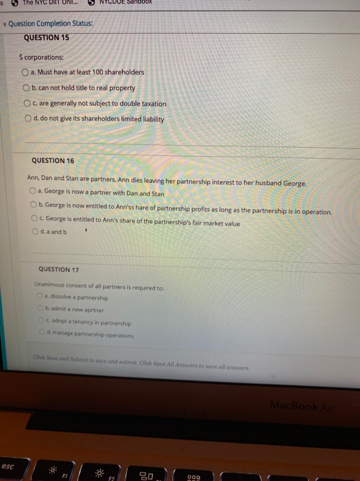  The NYC DIT Onl... Sandbox Question Completion Status: QUESTION 15 S