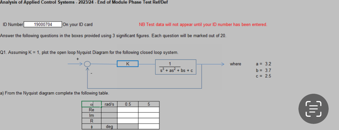  Analysis of Applied Control Systems -2023/24- End of Module Phase Test