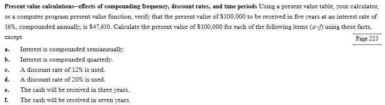  Present value calculations-effects of compounding frequency, discount rates, and time periods