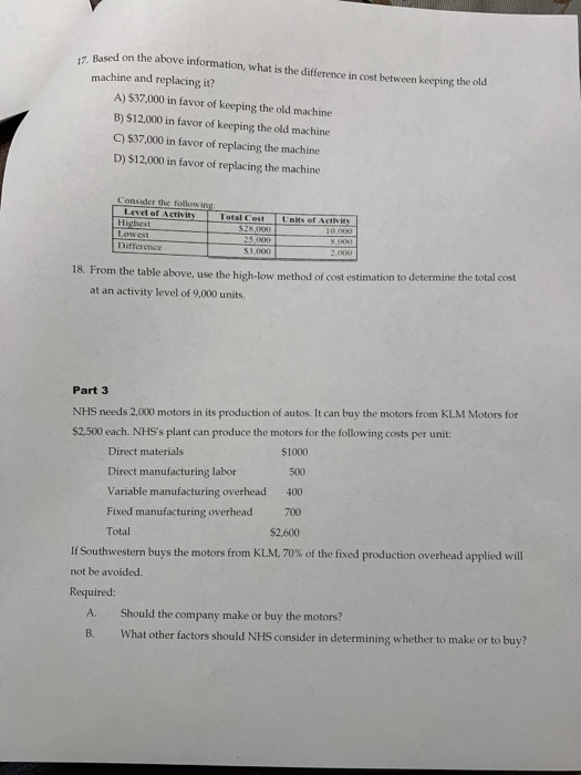  Based on the above information, what is the difference in cost