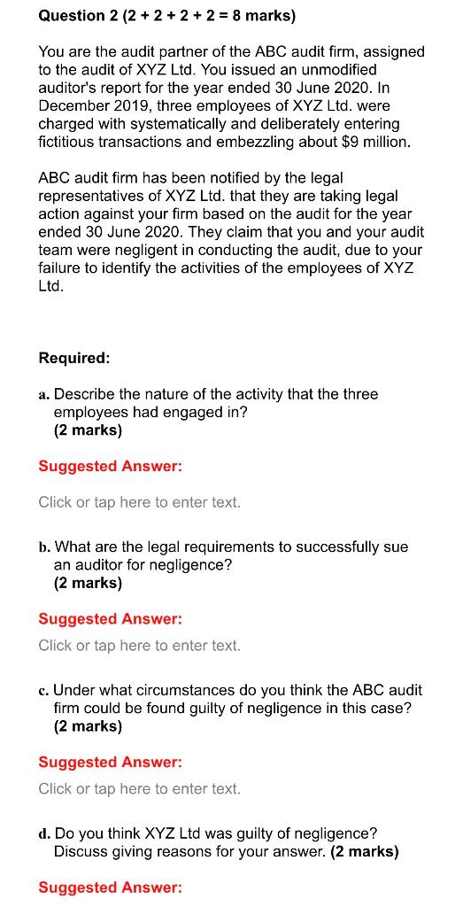  Question 2 (2 + 2 + 2 + 2 = 8