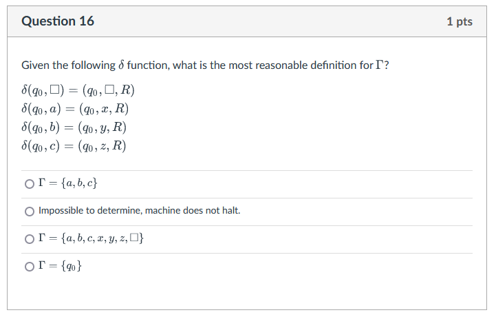  Question 16 Given the following function, what is the most reasonable