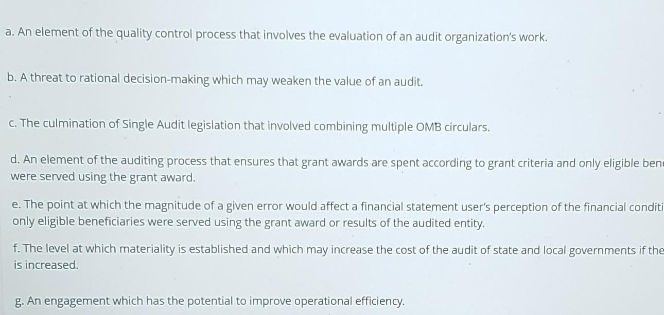 a. An element of the quality control process that involves the