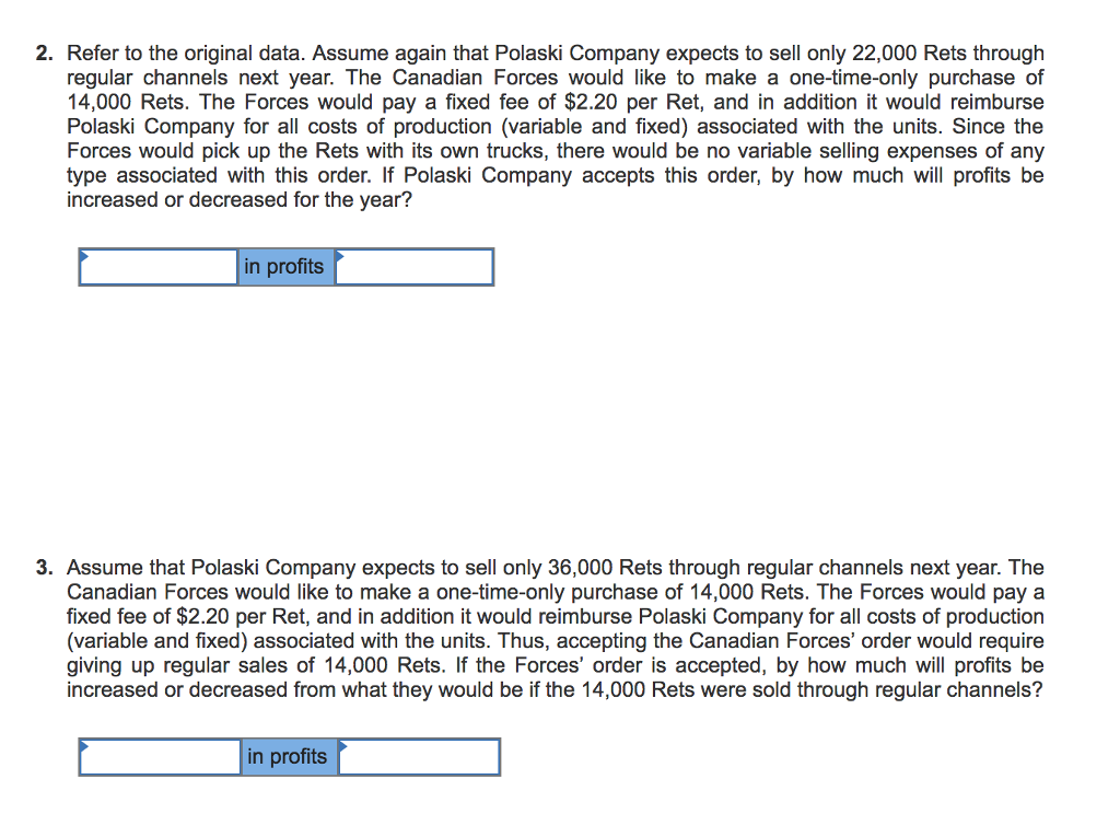 (LO1 - CC5) Polaski Company manufactures and sells a single product called