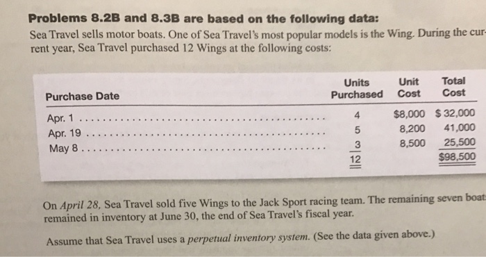  Problems 8.2B and 8.3B are based on the following data: Sea