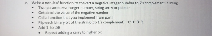 function to convert a negative integer number to 2's complement in string