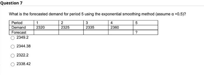 for perice 6 using the exponential smoothing method (assume a 0.5)? Parod