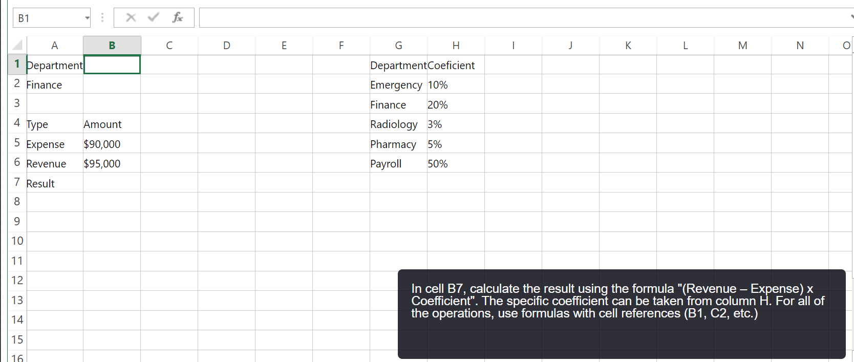 EXCEL expert please help. Calculating (Revenue-Expense)*Coefficient B1 X for A B D