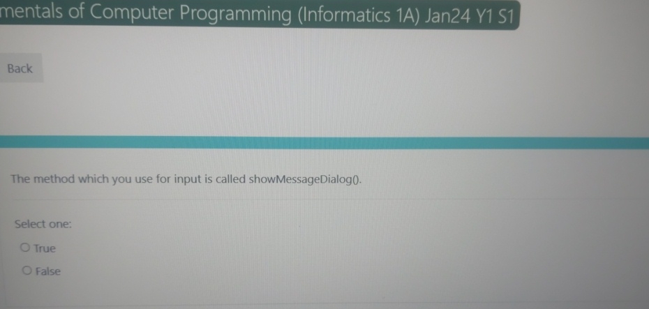  mentals of Computer Programming (Informatics 1A) Jan24 Y1 S1 The method