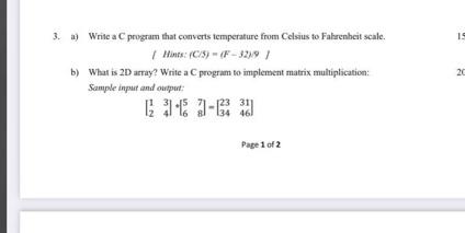 19 3. a) Write a program that converts temperature from Celsius