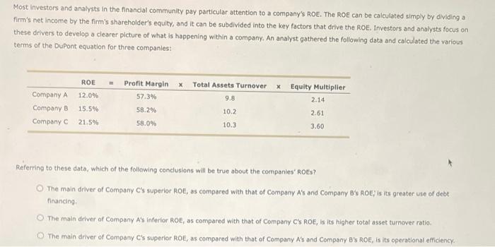 often use a particular technique, called a Dupont analysis, to better understand