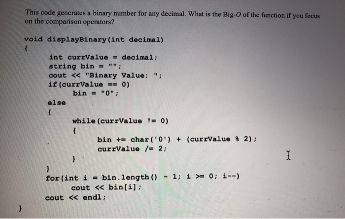  This code generates a binary number for any decimal. What is