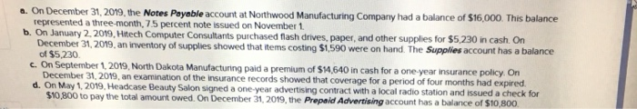  o. On December 31, 2019, the Notes Payable account at Northwood