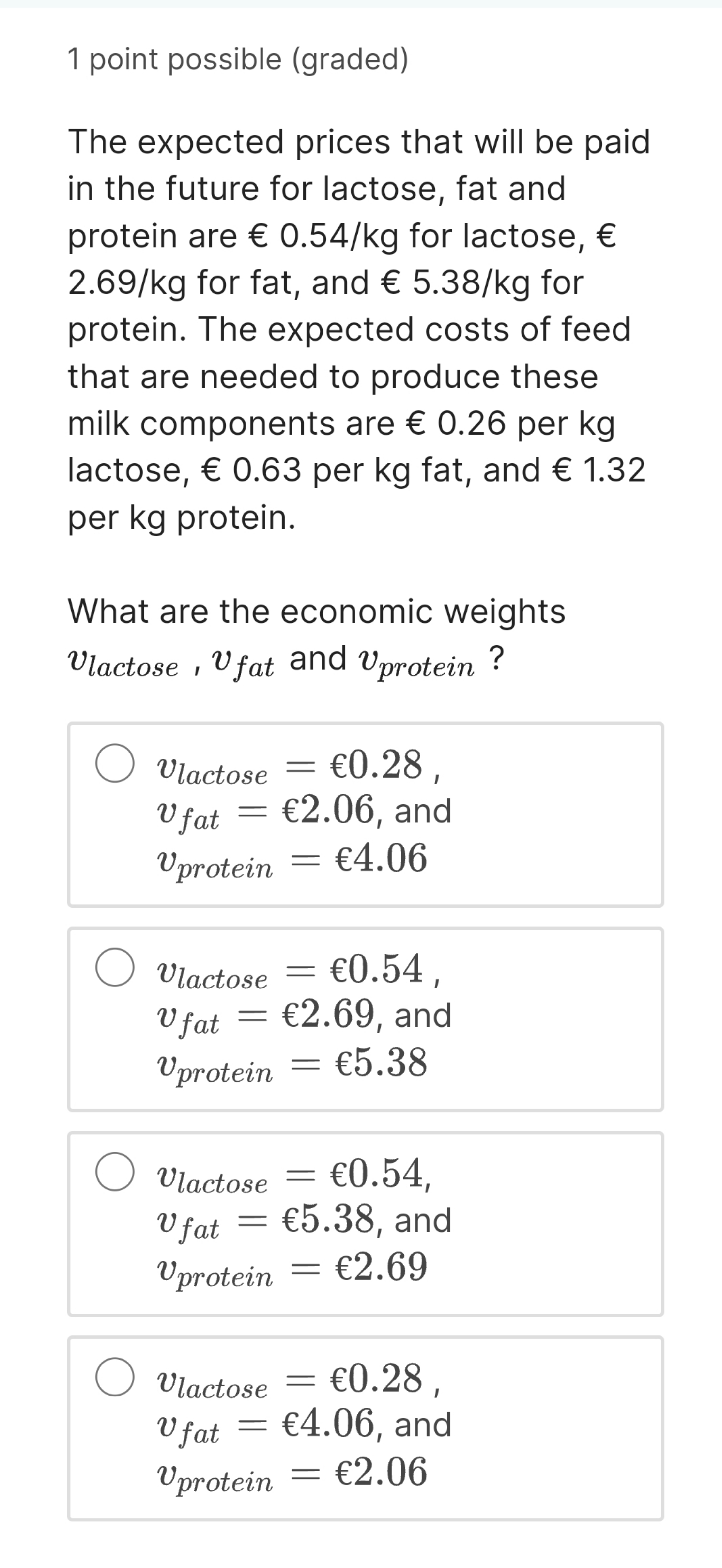  1 point possible (graded) The expected prices that will be paid