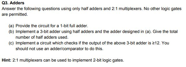  Q3. Adders Answer the following questions using only half adders and