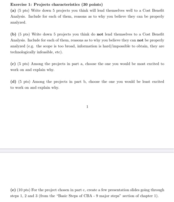 Exercise 1: Projects characteristics (30 points) (a) (5 pts) Write down
