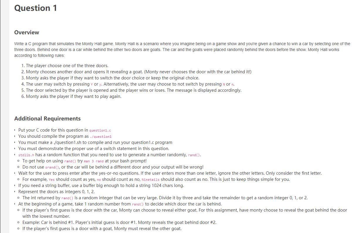 Please write in C99 Question 1 Overview Write a C program that