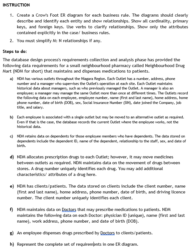  Please answer only multi-part question g) INSTRUCTION 1. Create a Crow's