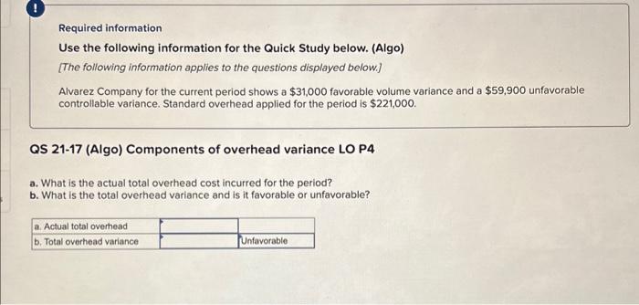  Required information Use the following information for the Quick Study below.