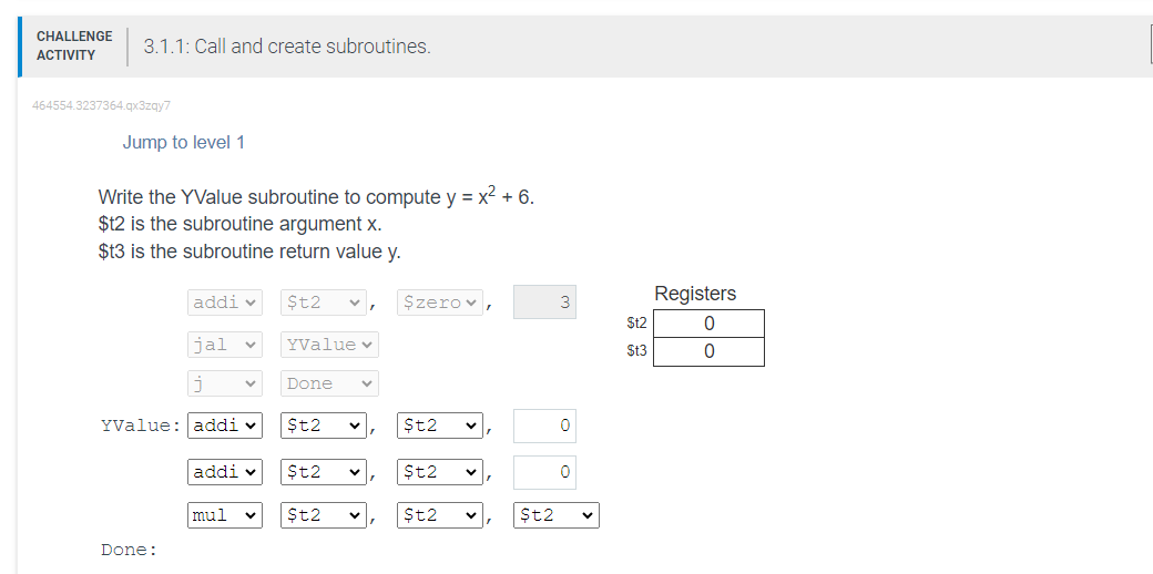I need help solving this problem, options include addi, mul, jr ,