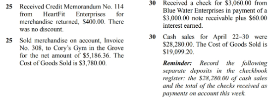 1 Sold merchandise on account, Invoice No. 301, to Miami Health Club