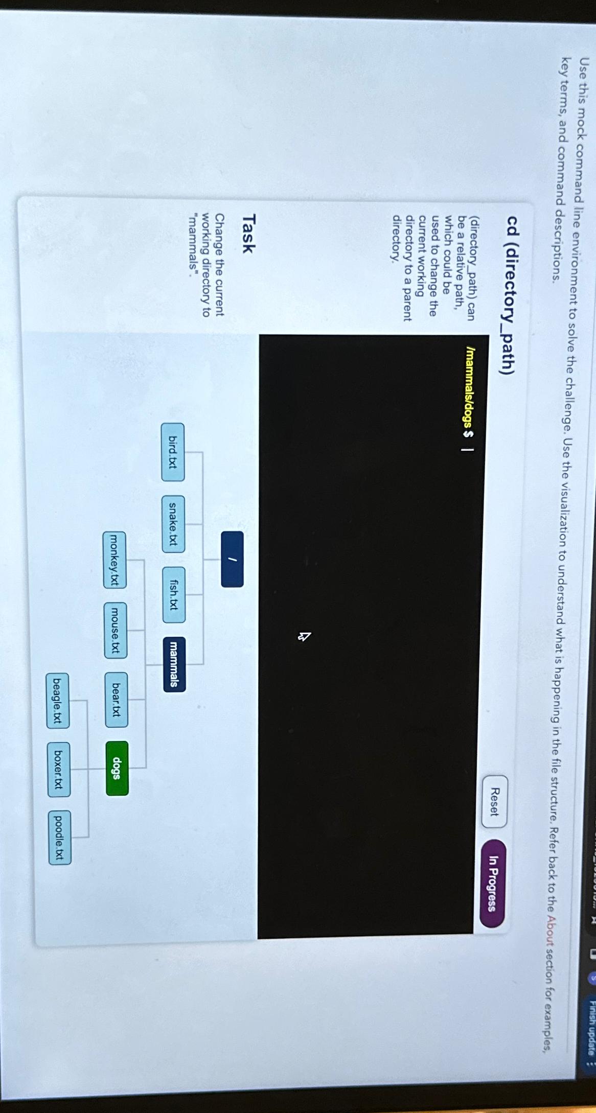  Use this mock command line environment to solve the challenge. Use