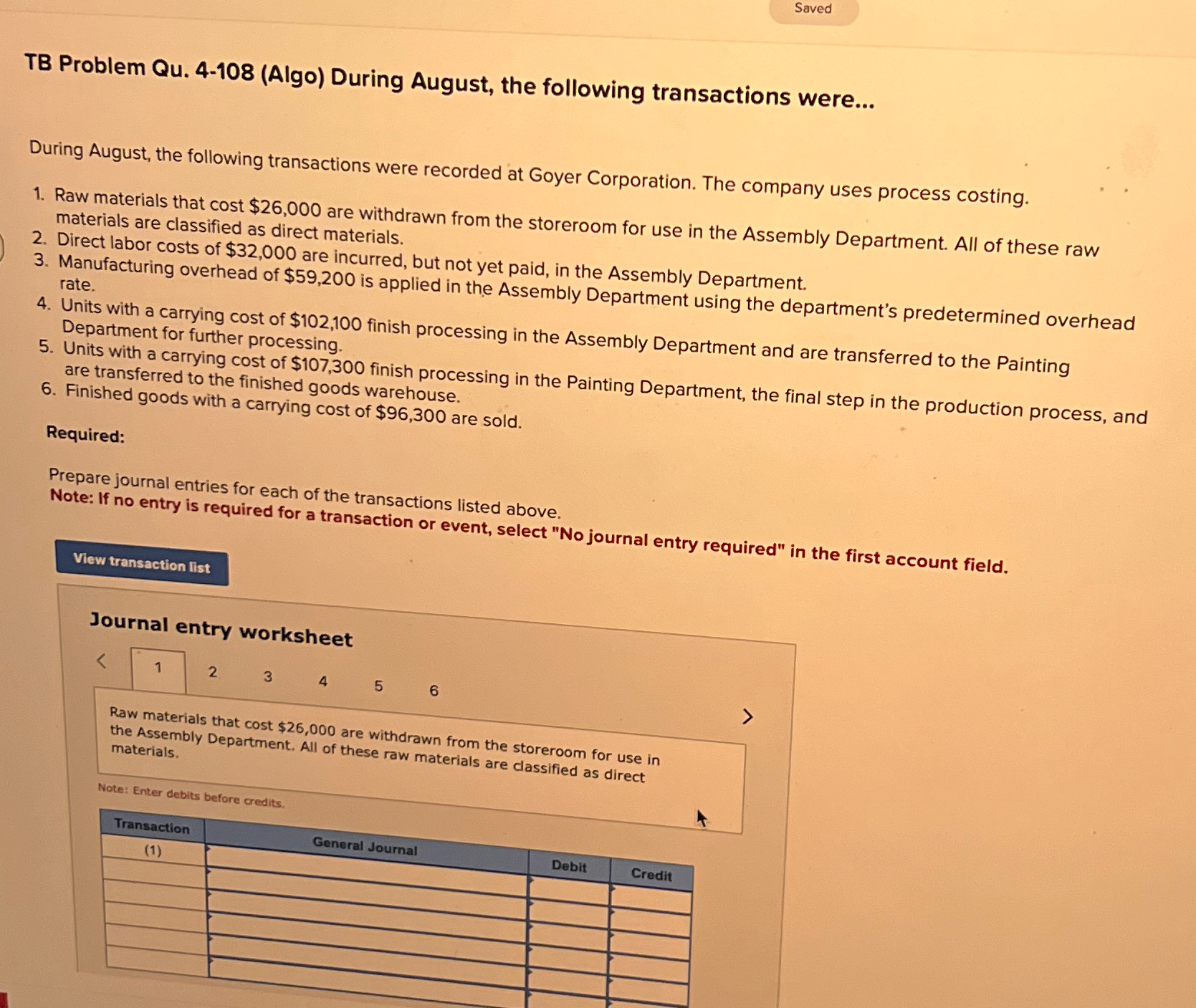  TB Problem Qu.4-108(Algo) During August, the following transactions were... During August,