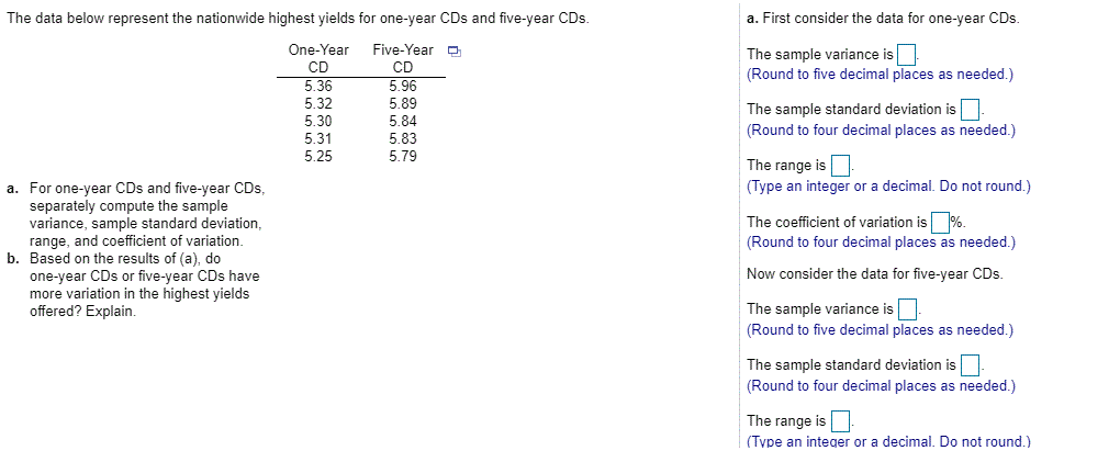 The data below represent the nationwide highest yields for one-year CDs