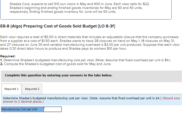 and ending finished goods inventories for May are 60 and 40 units,