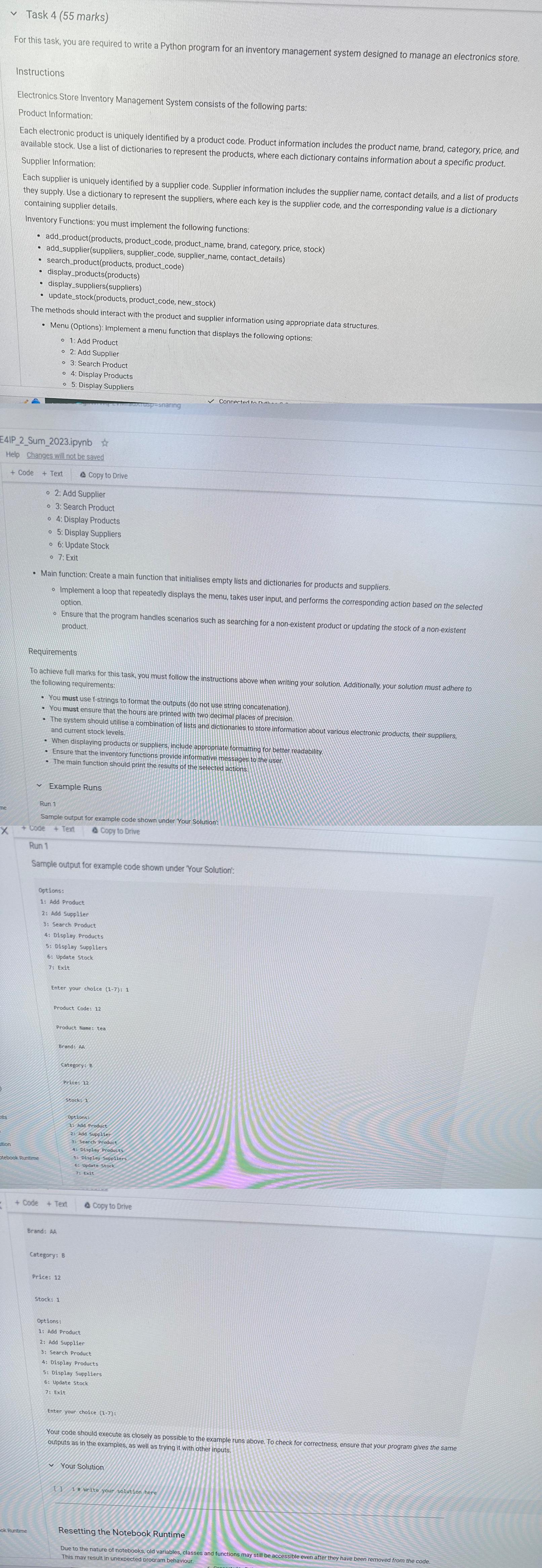  Task 4(55 marks) For this task, you are required to write