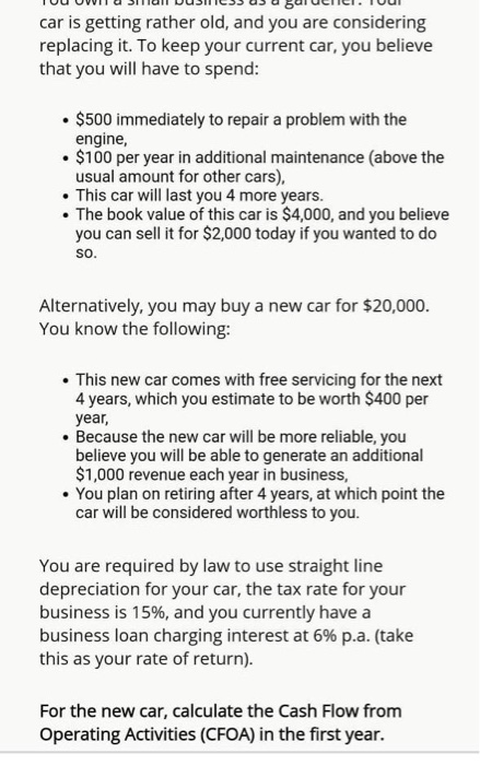  car is getting rather old, and you are considering replacing it.