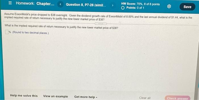  > Homework: Chapter... Question 8, P7-26 (simil. HW Score: 75%, 6