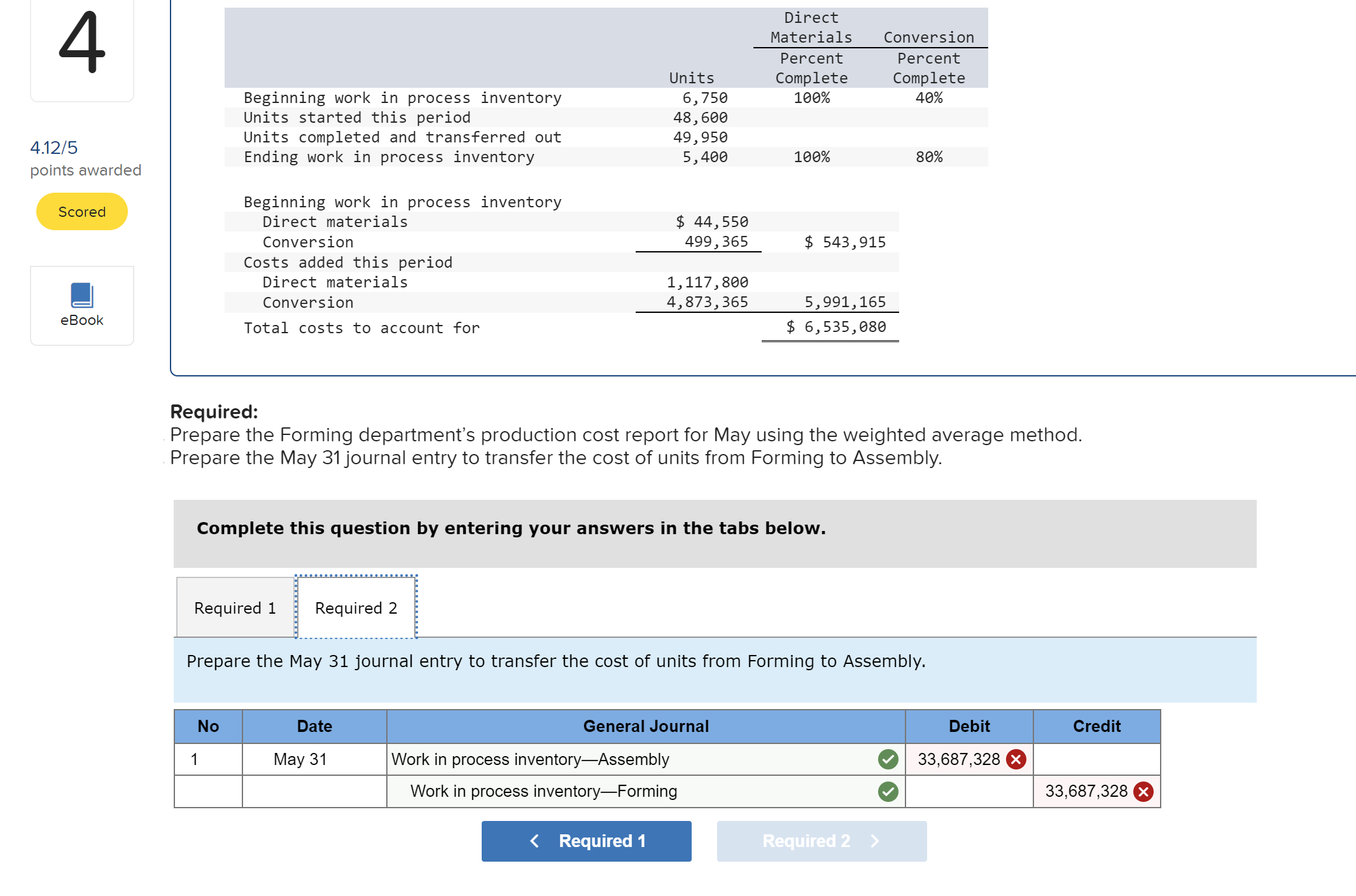 a single product in two departments: Forming and Assembly. Information for the